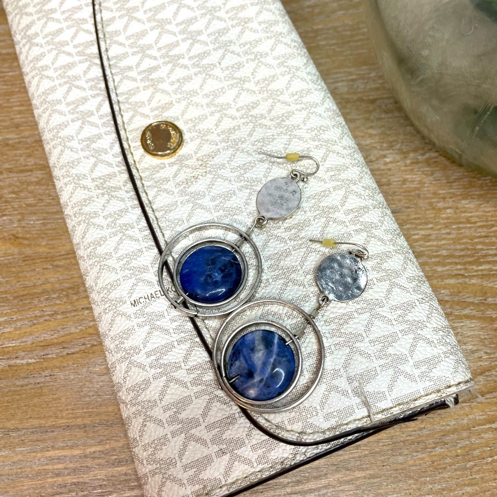 Silver and blue dangle earrings